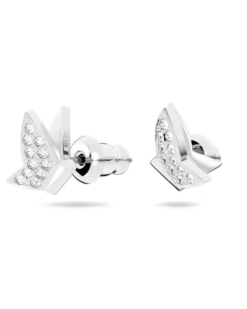 Lilia stud earrings, Butterfly, White, Rhodium plated