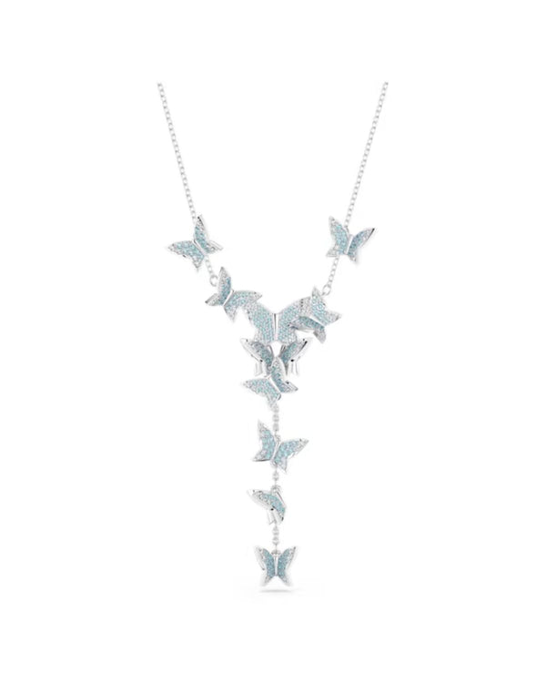 Lilia Y necklace, Butterfly, Blue, Rhodium plated