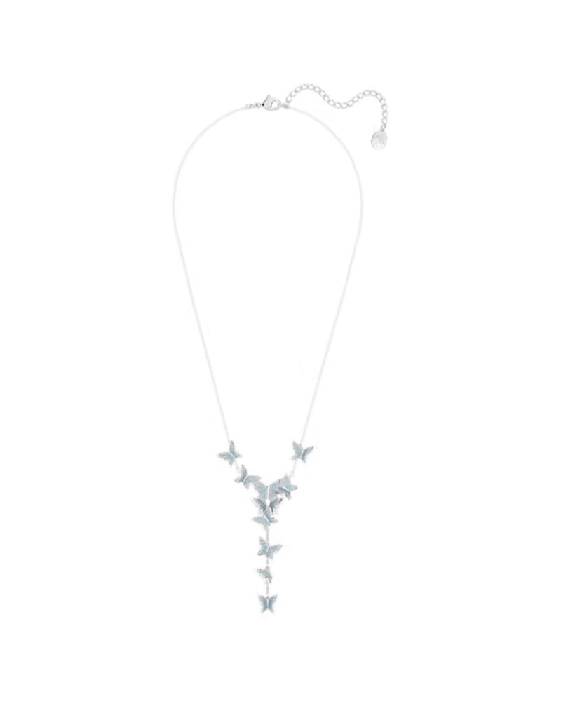 Lilia Y necklace, Butterfly, Blue, Rhodium plated