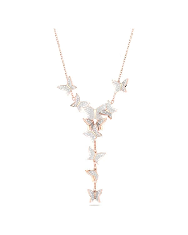 Lilia Y necklace, Butterfly, White, Rose gold-tone plated