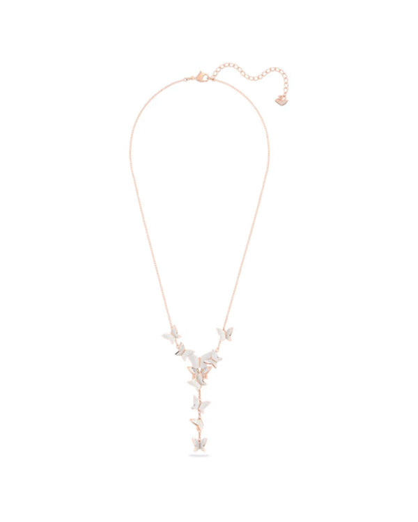 Lilia Y necklace, Butterfly, White, Rose gold-tone plated