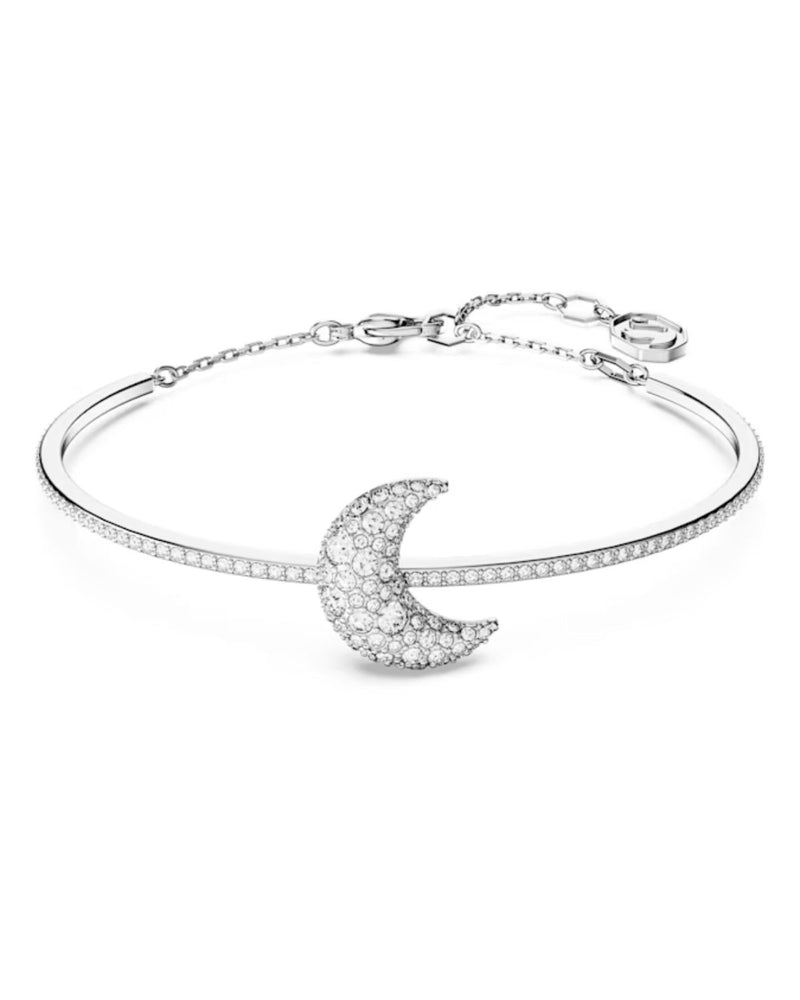 Luna bangle, Moon, White, Rhodium plated