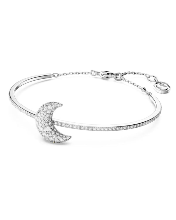 Luna bangle, Moon, White, Rhodium plated