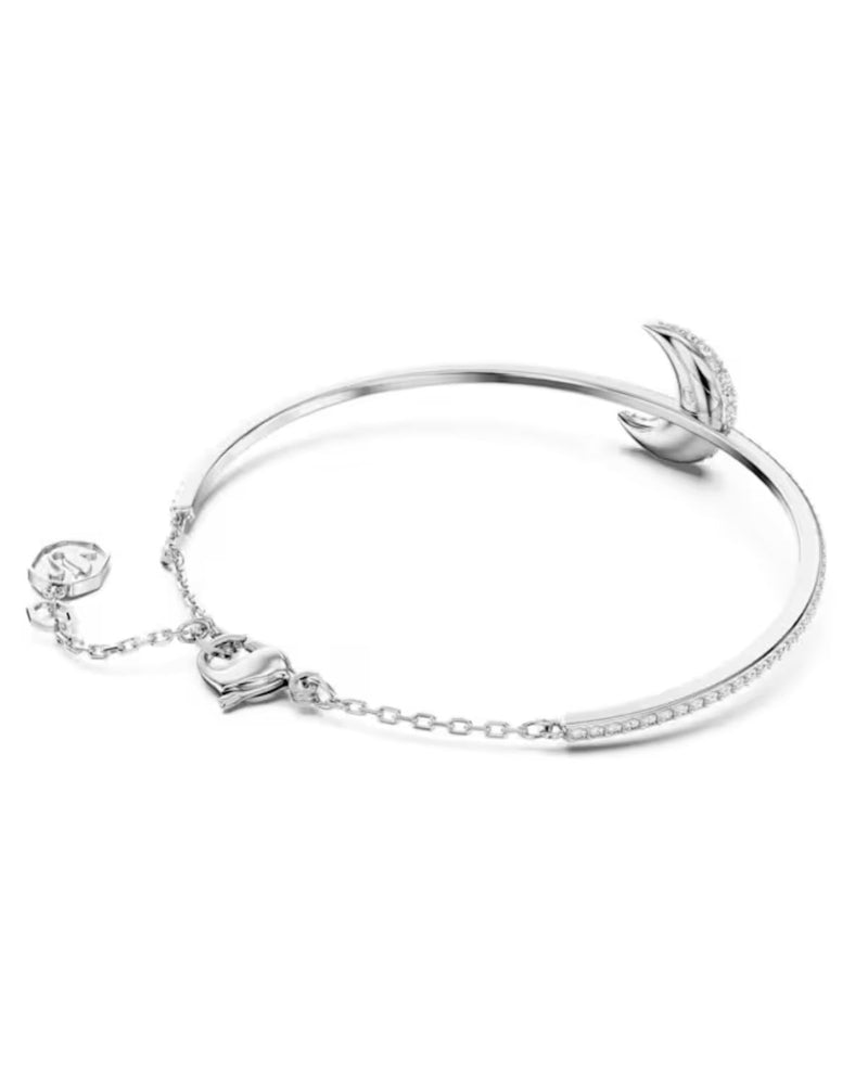 Luna bangle, Moon, White, Rhodium plated