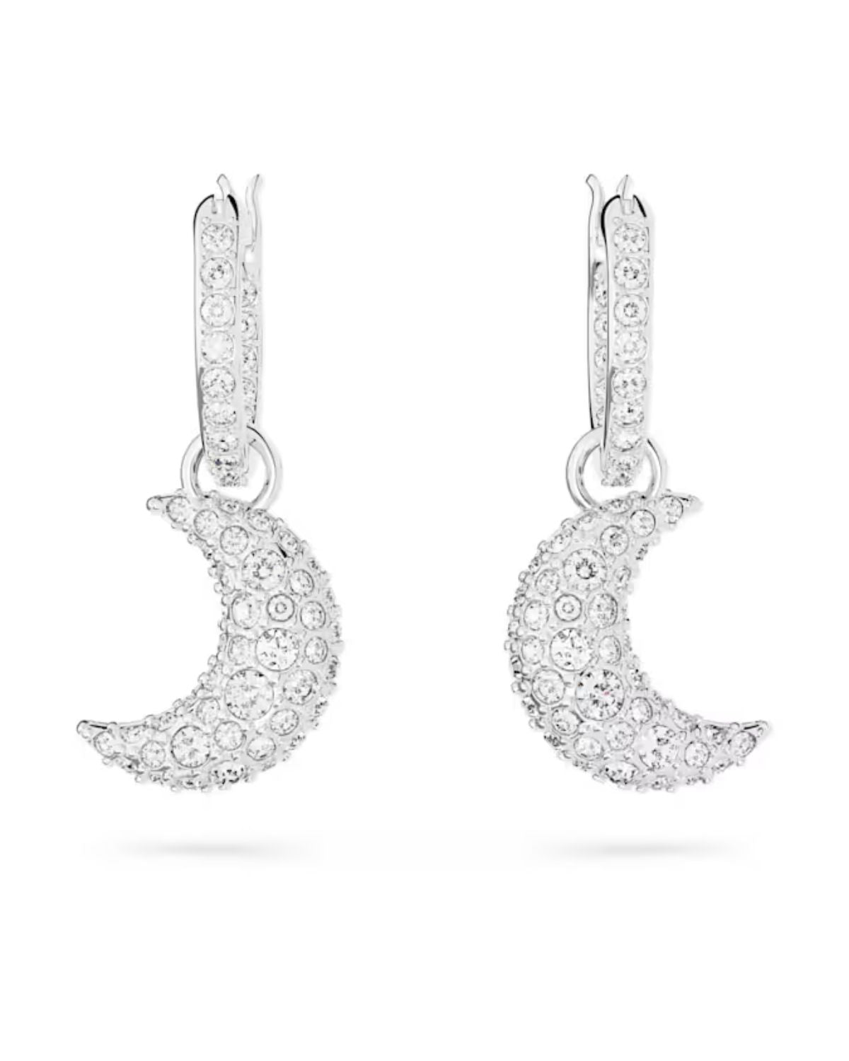 Luna drop earrings Moon, White, Rhodium plated 5666157