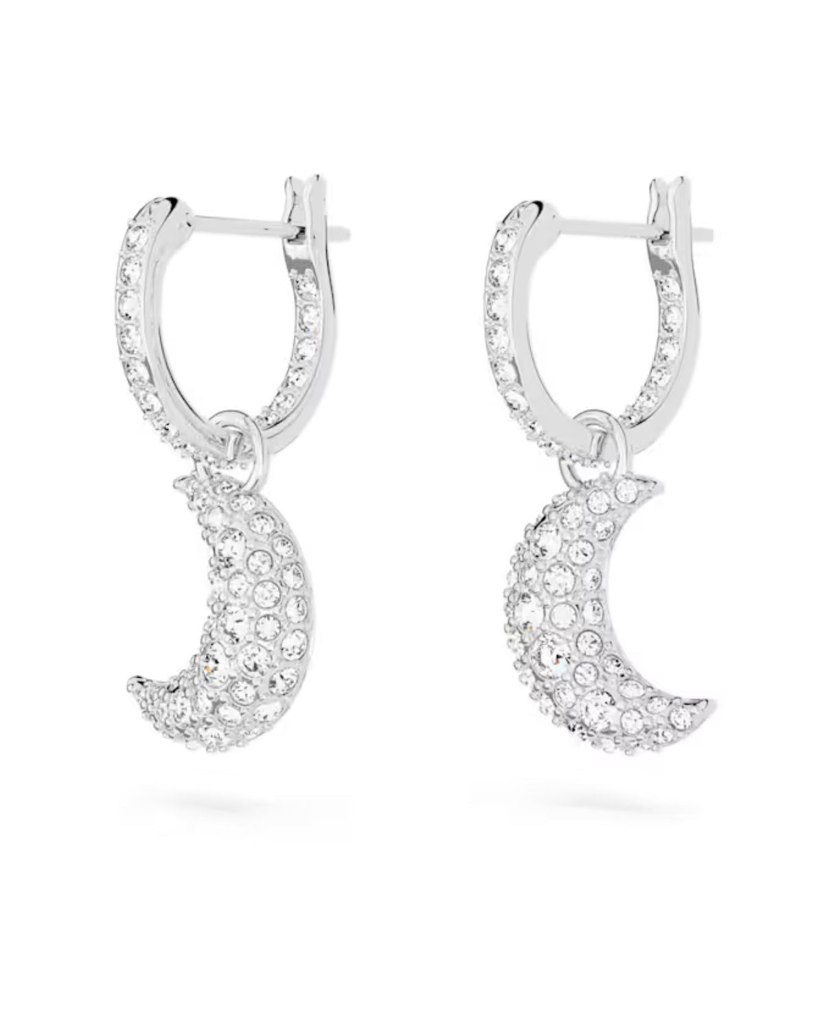 Luna drop earrings Moon, White, Rhodium plated 5666157