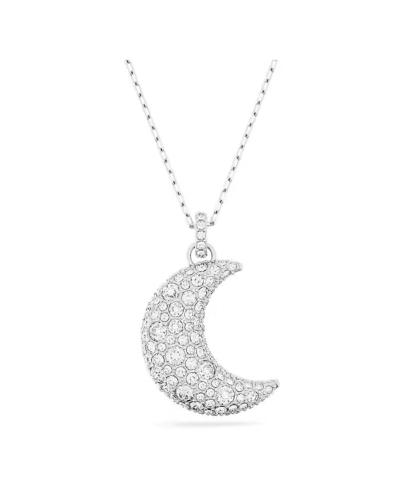 Luna pendant, Moon, White, Rhodium plated