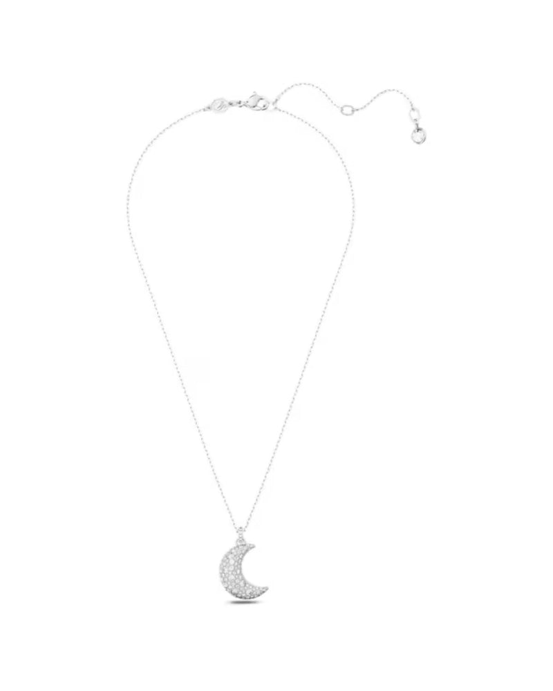 Luna pendant, Moon, White, Rhodium plated