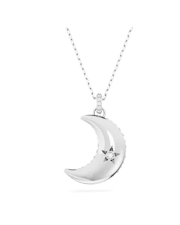 Luna pendant, Moon, White, Rhodium plated