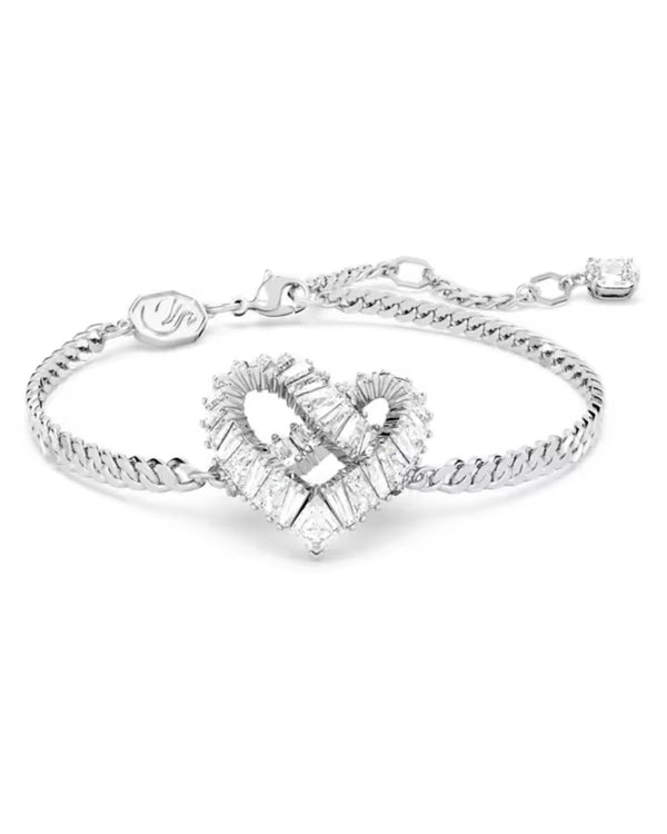 Matrix bracelet, Heart, White, Rhodium plated