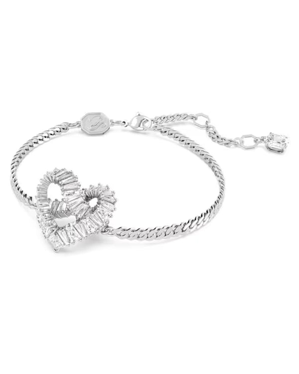 Matrix bracelet, Heart, White, Rhodium plated