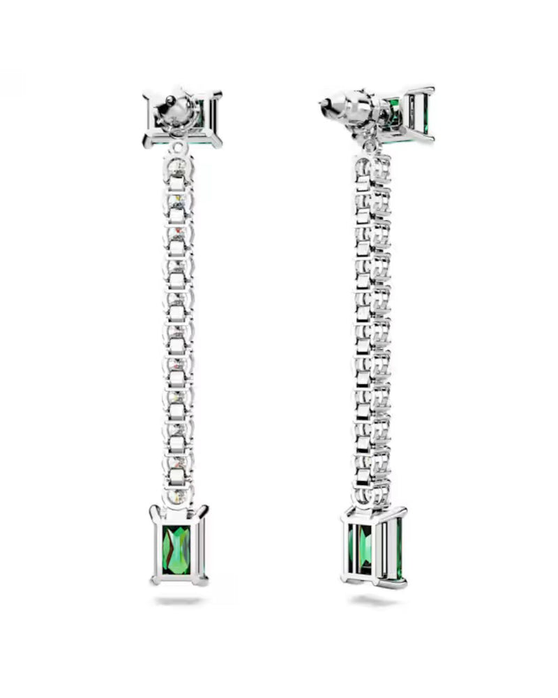 Matrix drop earrings, Mixed cuts, Green, Rhodium plated