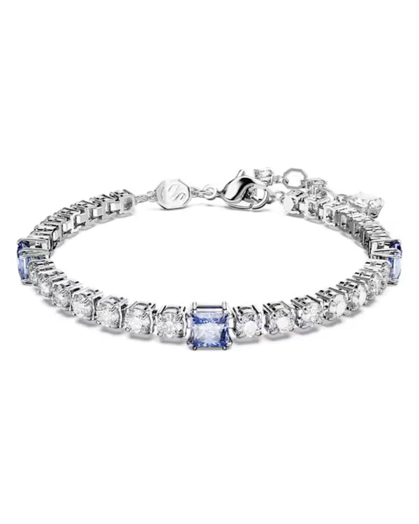 Matrix Tennis bracelet, Mixed cuts, Blue, Rhodium plated