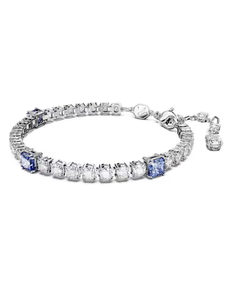 Matrix Tennis bracelet, Mixed cuts, Blue, Rhodium plated