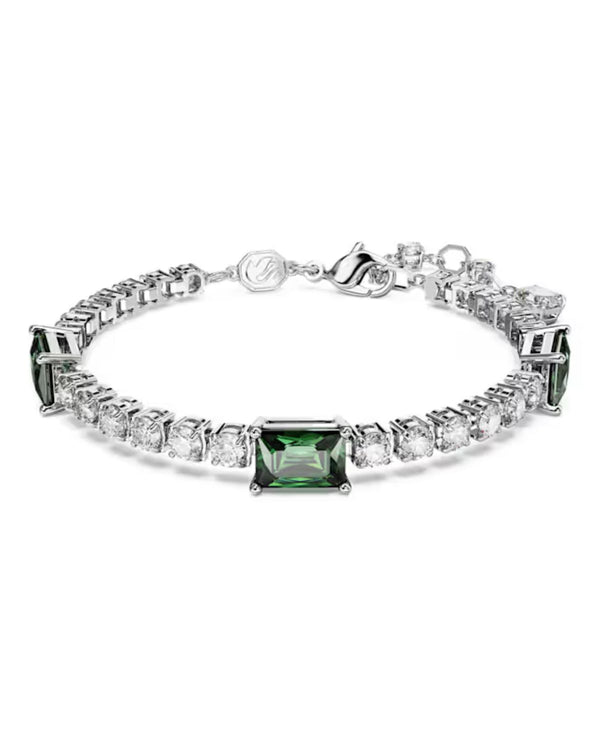 Matrix Tennis bracelet, Mixed cuts, Green, Rhodium plated