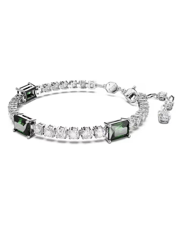 Matrix Tennis bracelet, Mixed cuts, Green, Rhodium plated