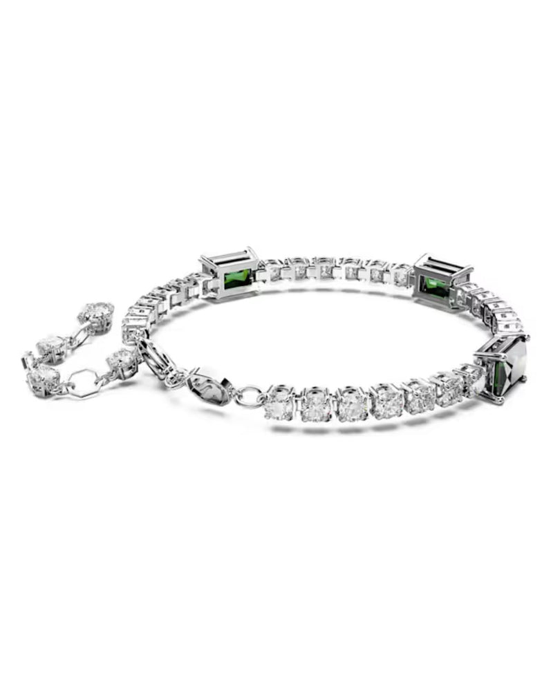 Matrix Tennis bracelet, Mixed cuts, Green, Rhodium plated