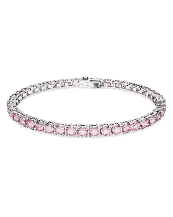 Matrix Tennis bracelet, Round cut, Pink, Rhodium plated