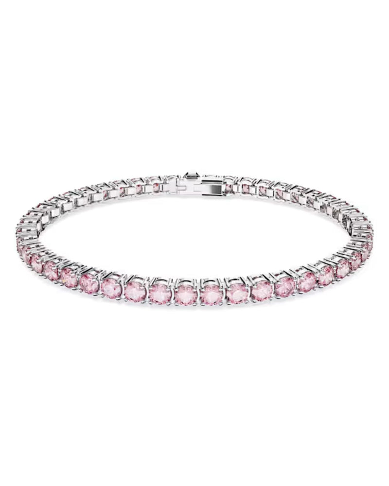 Matrix Tennis bracelet, Round cut, Pink, Rhodium plated