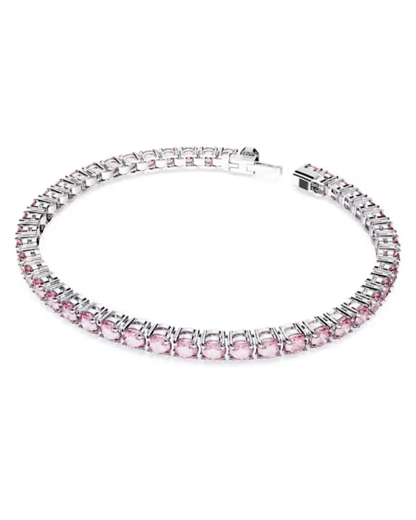 Matrix Tennis bracelet, Round cut, Pink, Rhodium plated