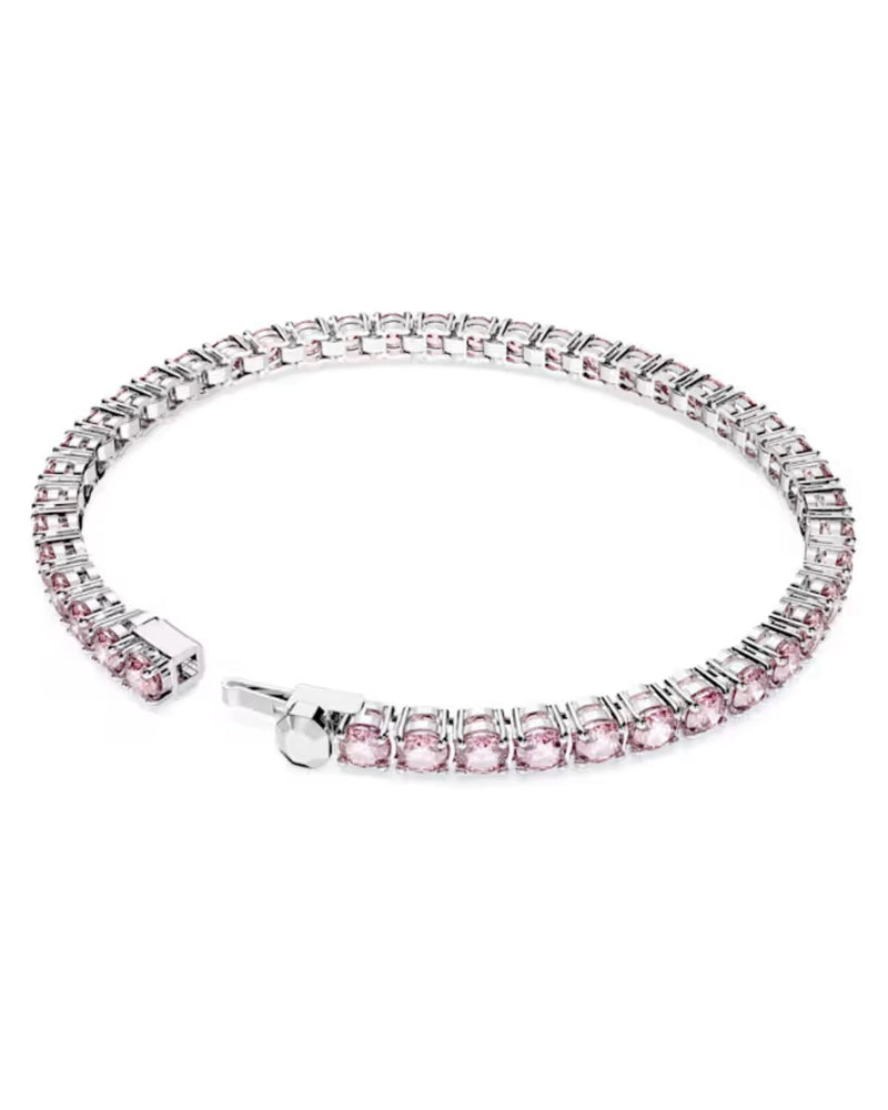 Matrix Tennis bracelet, Round cut, Pink, Rhodium plated