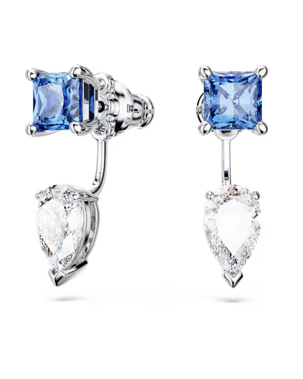 Mesmera earring jackets, Mixed cuts, Detachable, Blue, Rhodium plated