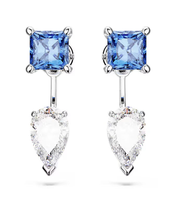 Mesmera earring jackets, Mixed cuts, Detachable, Blue, Rhodium plated