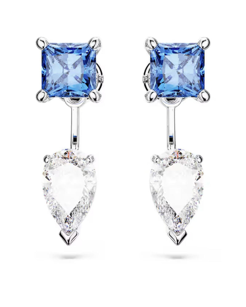 Mesmera earring jackets, Mixed cuts, Detachable, Blue, Rhodium plated