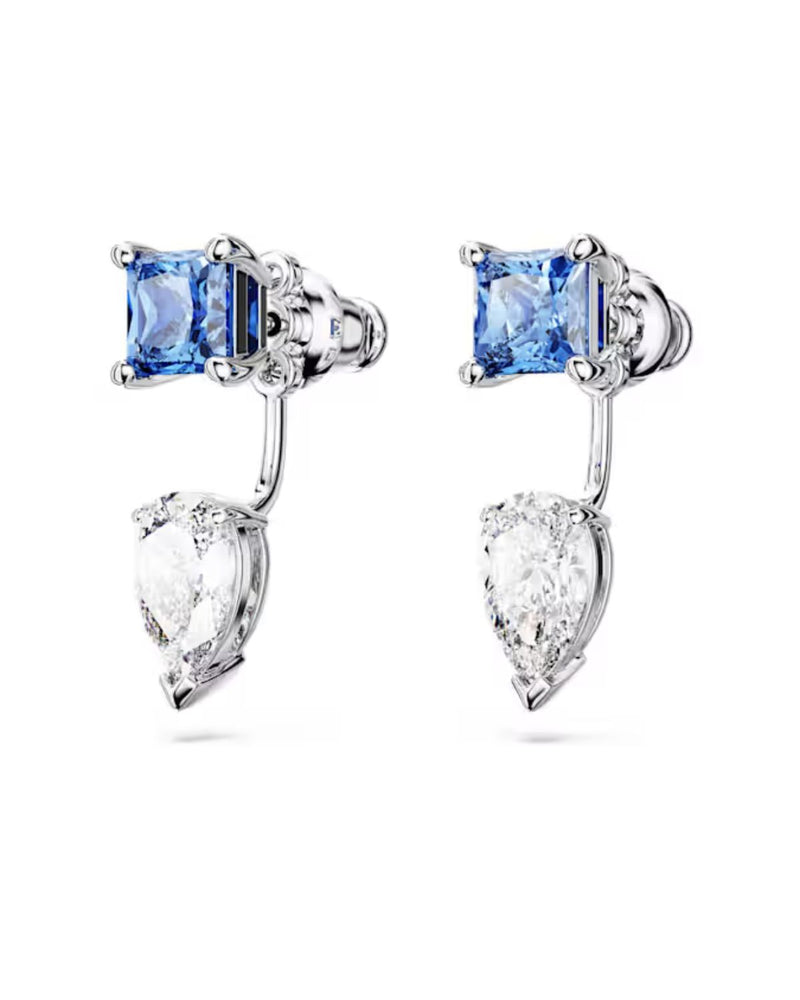 Mesmera earring jackets, Mixed cuts, Detachable, Blue, Rhodium plated