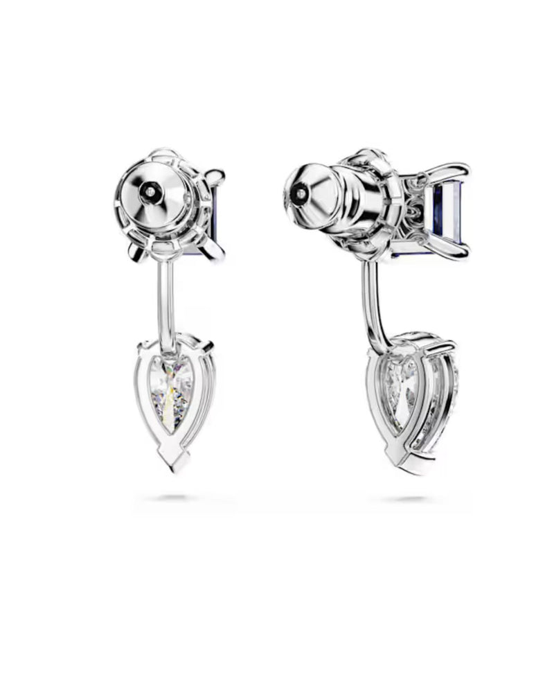 Mesmera earring jackets, Mixed cuts, Detachable, Blue, Rhodium plated