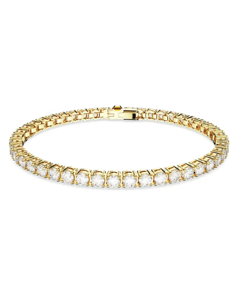 Matrix Tennis bracelet, Round cut, White, Gold-tone plated