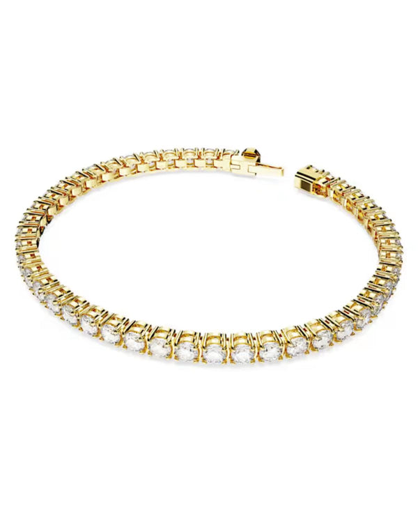 Matrix Tennis bracelet, Round cut, White, Gold-tone plated