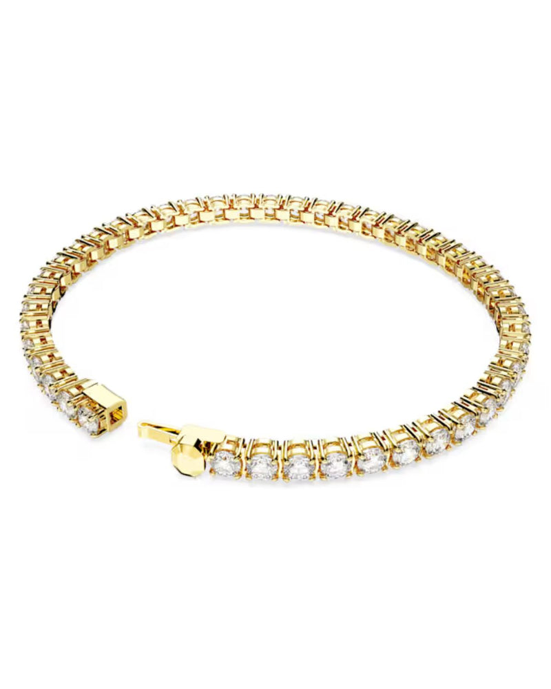 Matrix Tennis bracelet, Round cut, White, Gold-tone plated