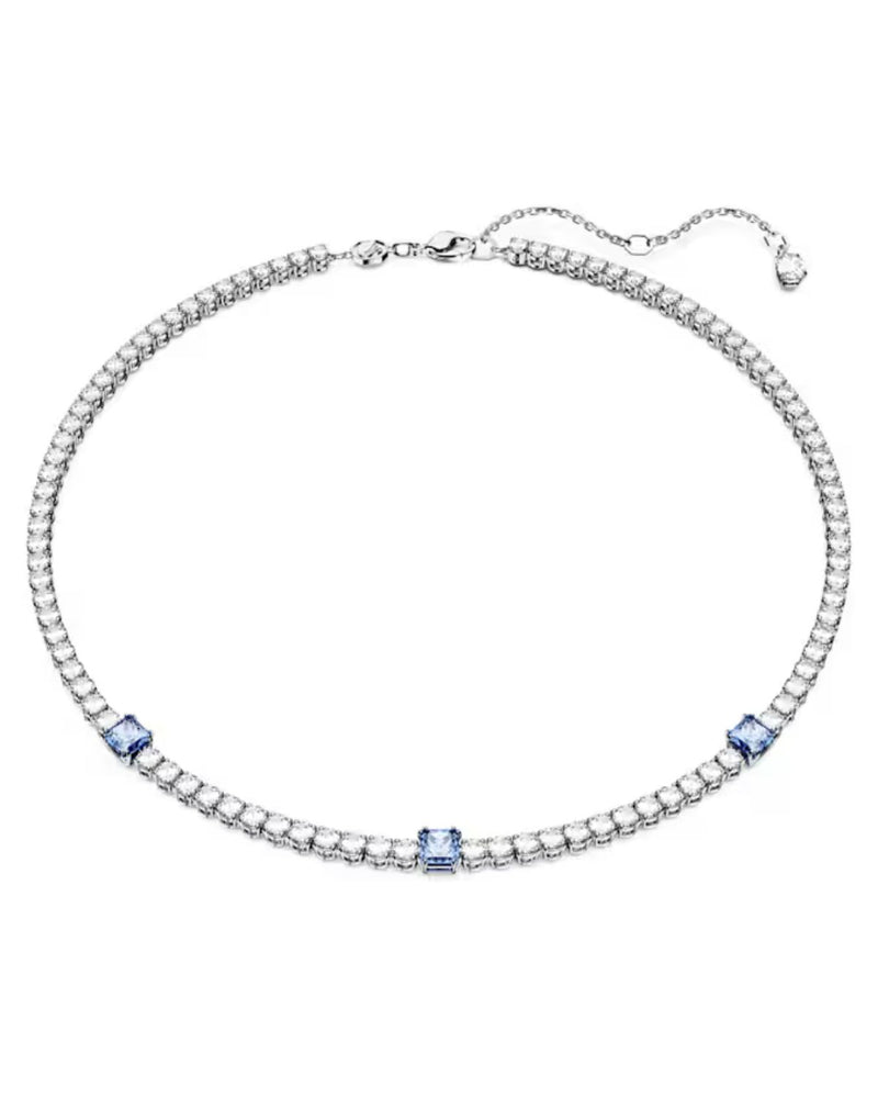 Matrix Tennis necklace, Mixed cuts, Blue, Rhodium plated