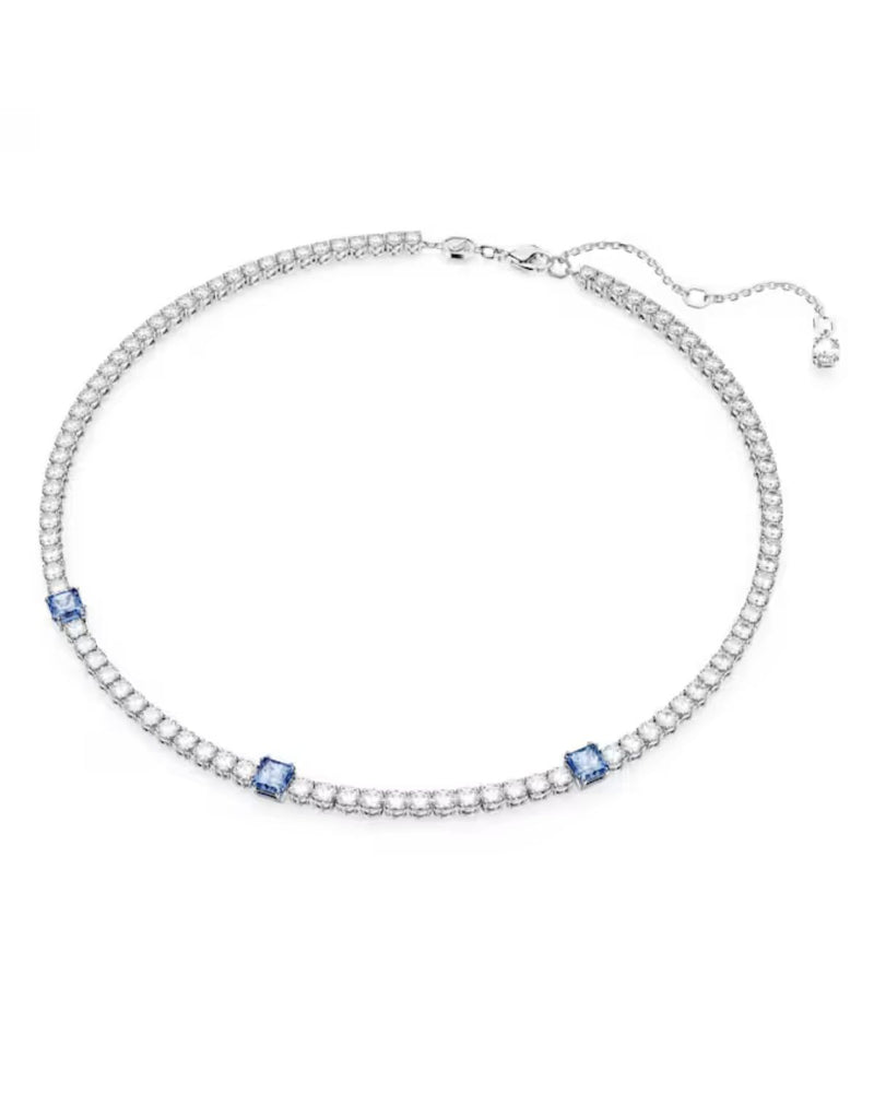 Matrix Tennis necklace, Mixed cuts, Blue, Rhodium plated