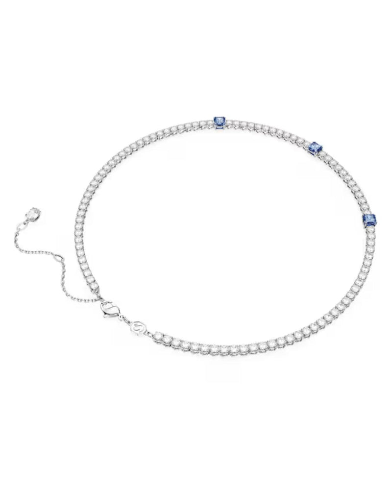 Matrix Tennis necklace, Mixed cuts, Blue, Rhodium plated