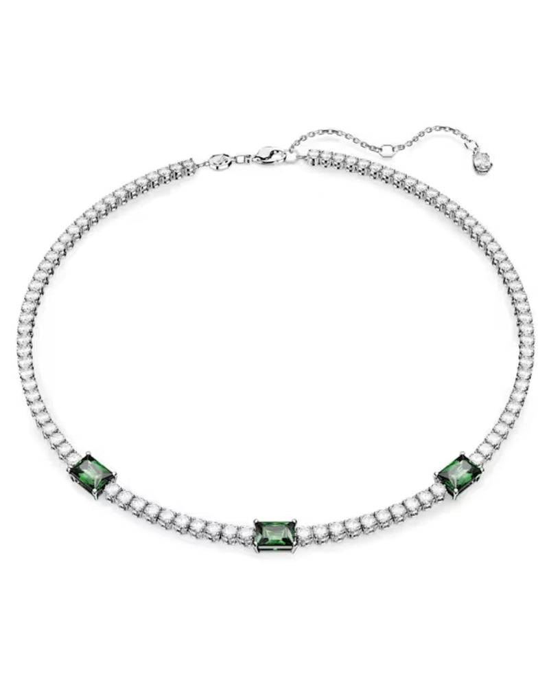 Matrix Tennis necklace, Mixed cuts, Green, Rhodium plated