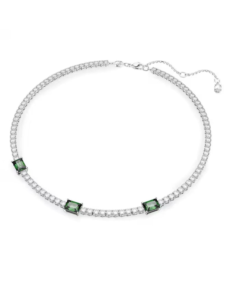 Matrix Tennis necklace, Mixed cuts, Green, Rhodium plated