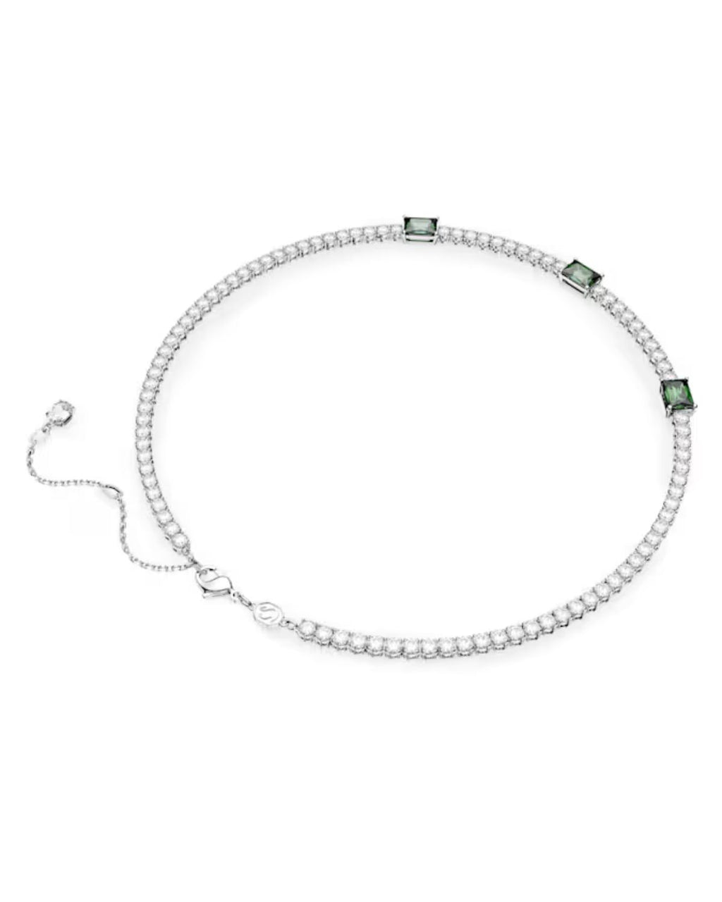 Matrix Tennis necklace Mixed cuts, Green, Rhodium plated 5666168