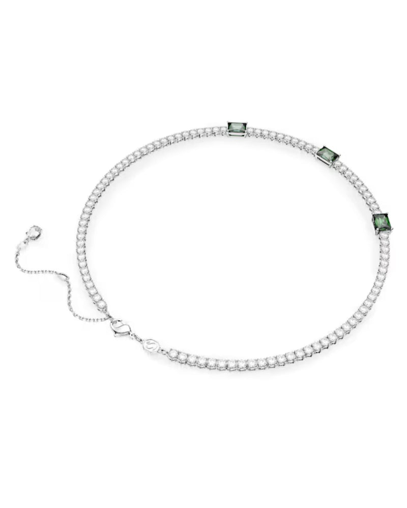 Matrix Tennis necklace, Mixed cuts, Green, Rhodium plated