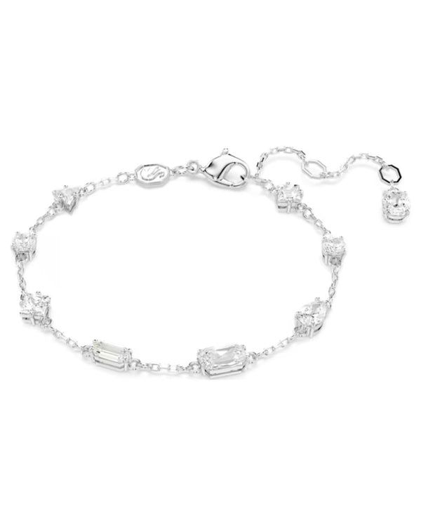 Mesmera bracelet, Mixed cuts, Scattered design, White, Rhodium plated