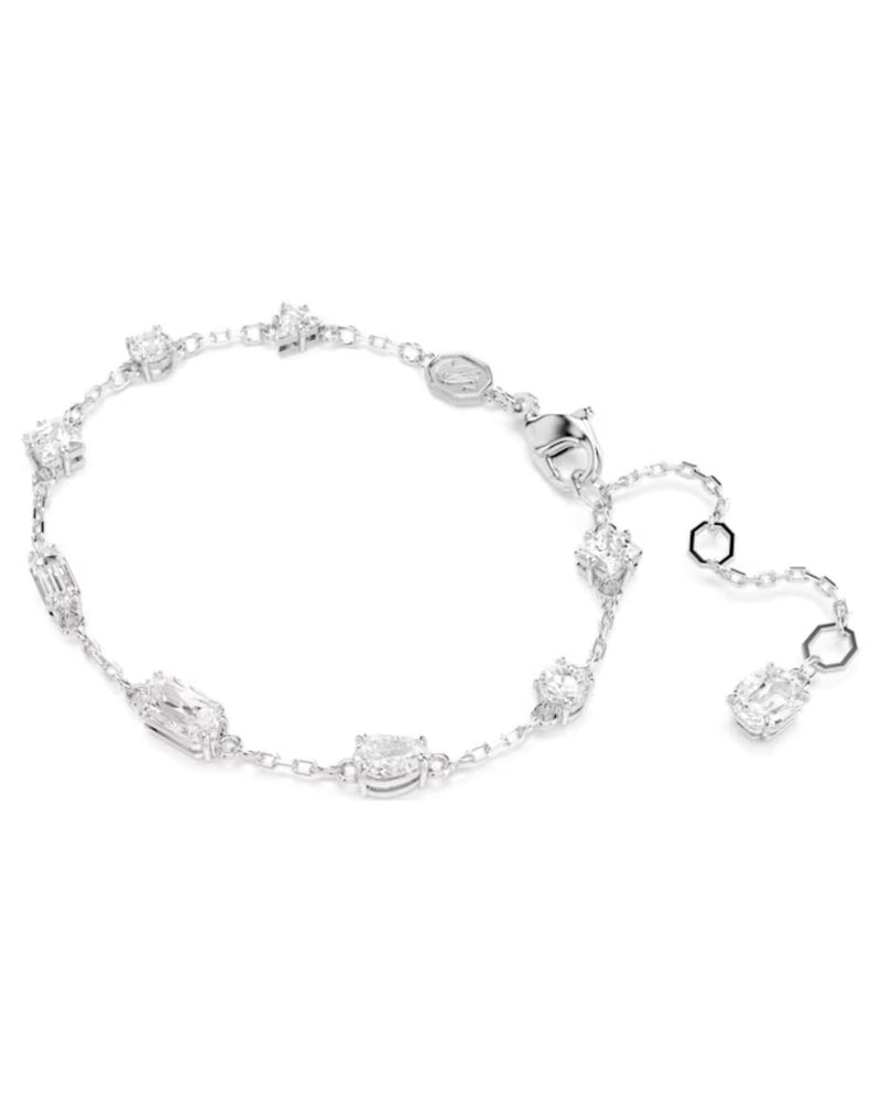 Mesmera bracelet, Mixed cuts, Scattered design, White, Rhodium plated