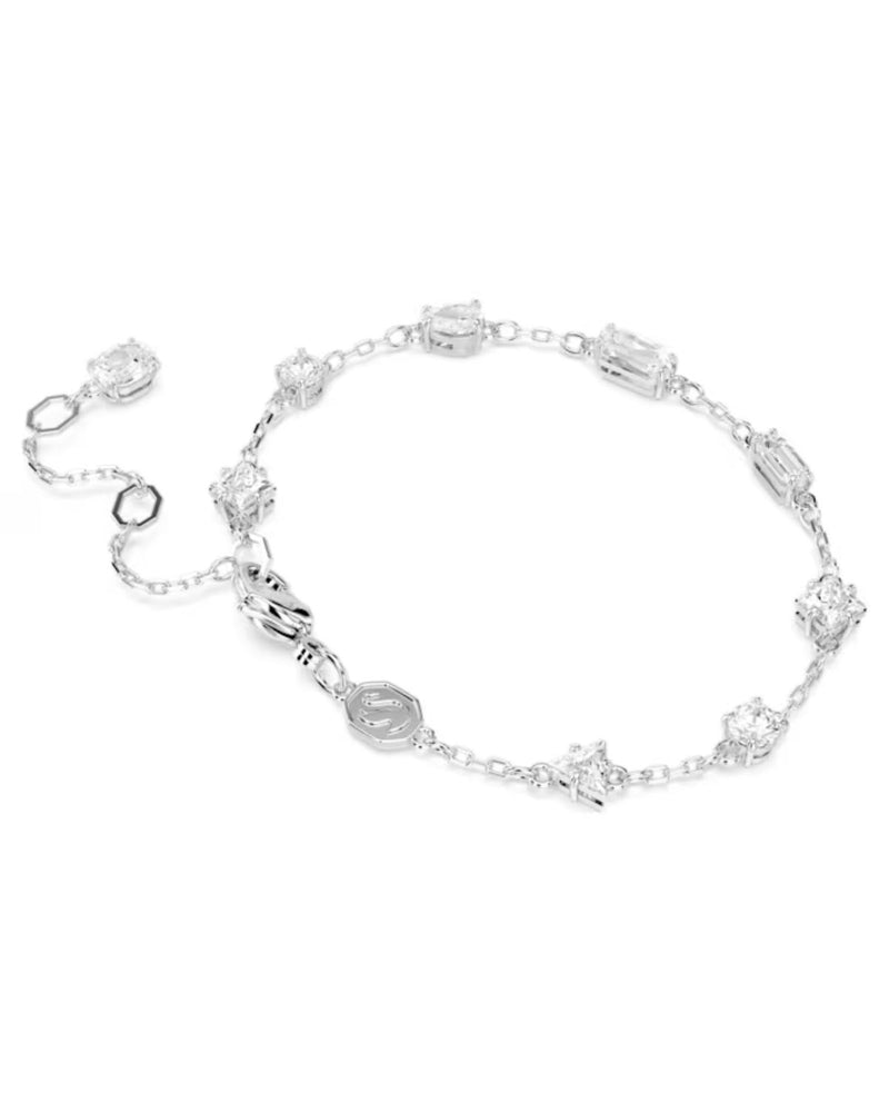 Mesmera bracelet, Mixed cuts, Scattered design, White, Rhodium plated