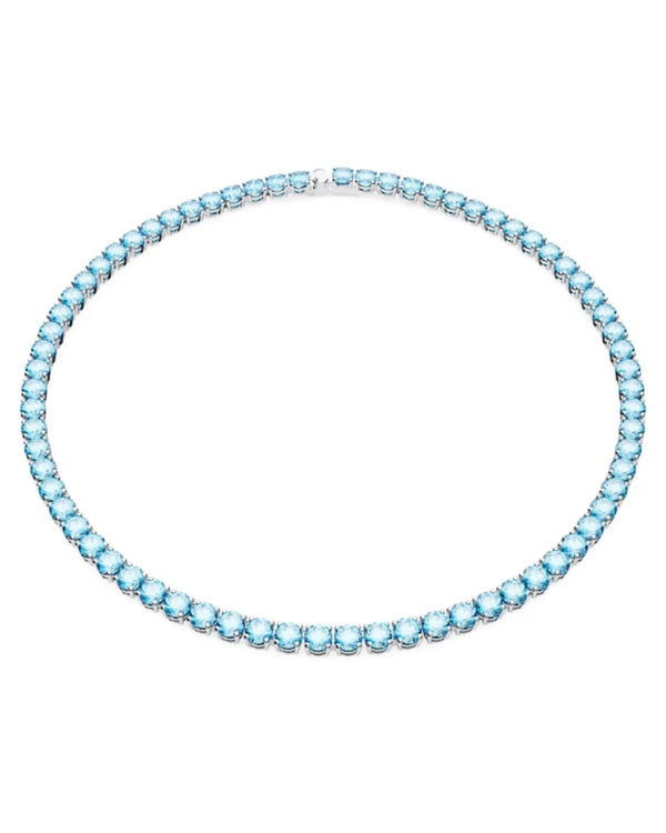 Matrix Tennis necklace, Round cut, Medium, Blue, Rhodium plated