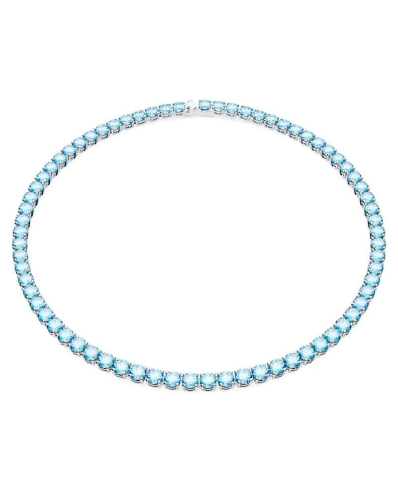 Matrix Tennis necklace, Round cut, Medium, Blue, Rhodium plated