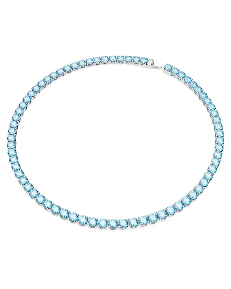 Matrix Tennis necklace, Round cut, Medium, Blue, Rhodium plated