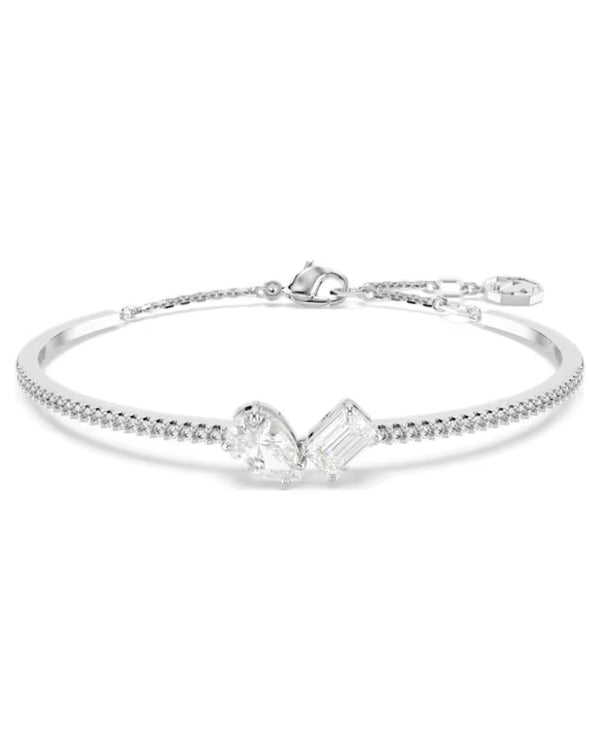 Mesmera bangle, Mixed cuts, White, Rhodium plated