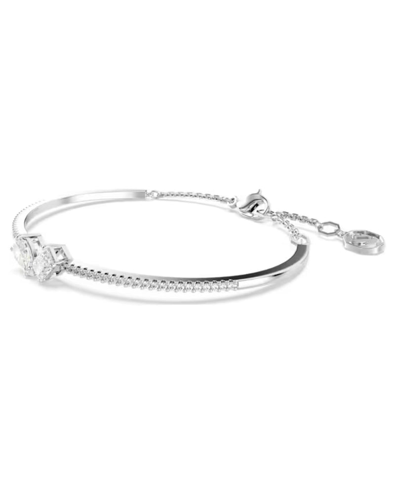 Mesmera bangle, Mixed cuts, White, Rhodium plated