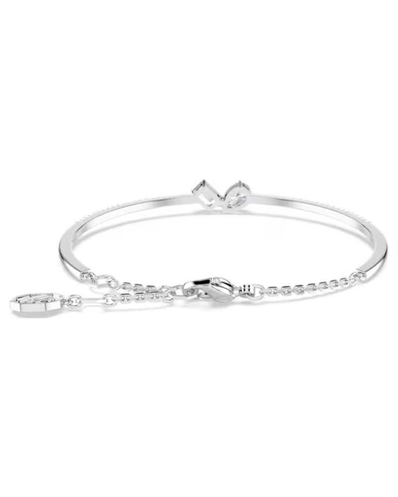 Mesmera bangle, Mixed cuts, White, Rhodium plated