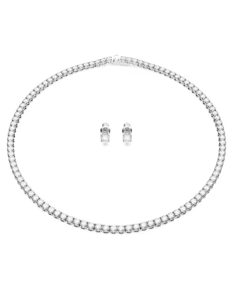 Matrix Tennis set, Round cut, White, Rhodium plated